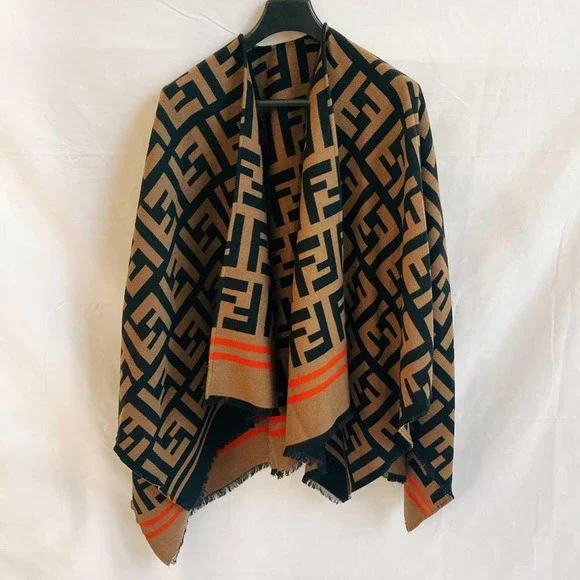 FENDI FF logo jacquard reversible poncho cape wrap - Picture 9 of 9